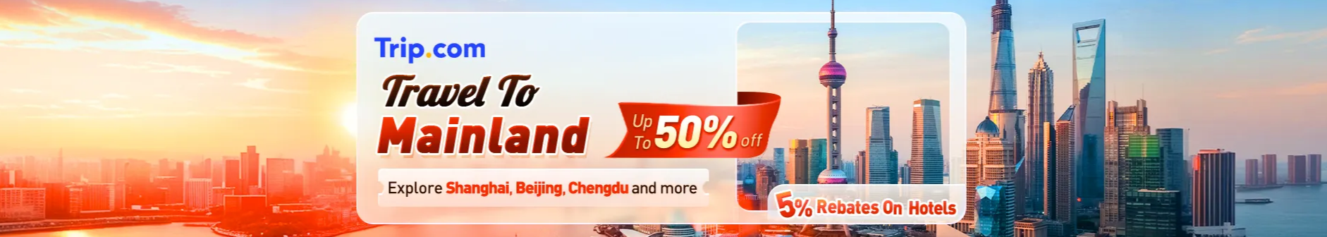Trip.com Promo Code Hong Kong: Travel to Mainland Deal: Up to 50% Off